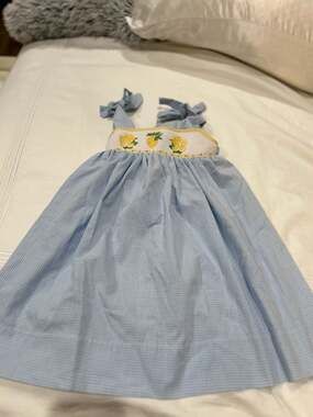 Lulu Bebe Blue Gingham Dress 24M with Bow Tie Details